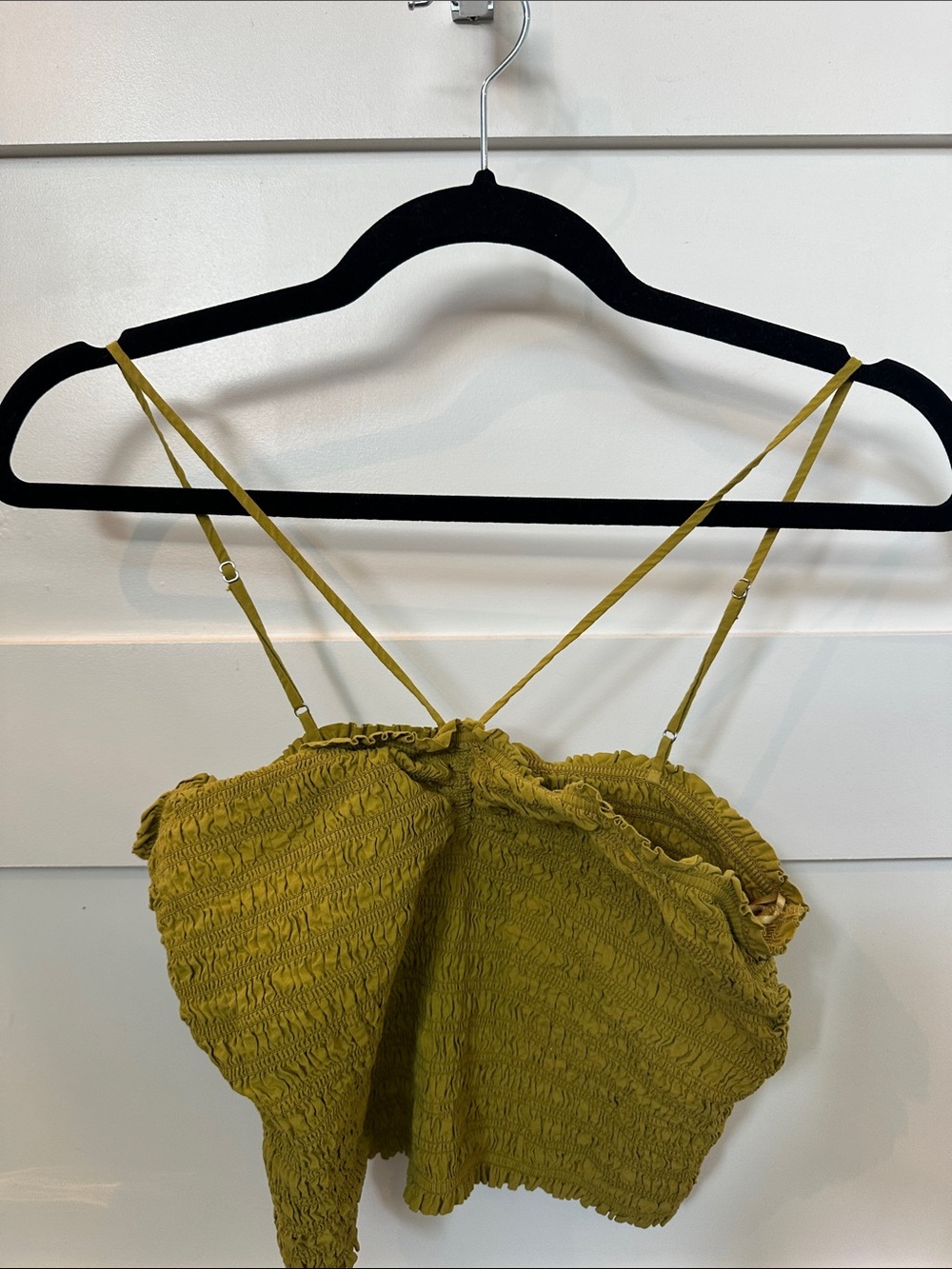 Madewell Olive Green Smocked Crop Top